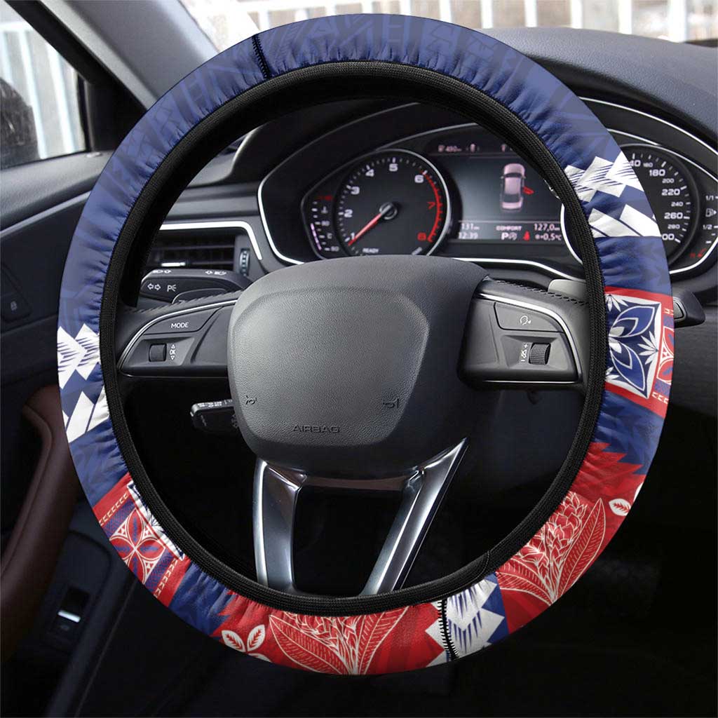 FAST Samoa Siapo Steering Wheel Cover Teuila Flowers Samoan Pattern LT14 - Polynesian Pride