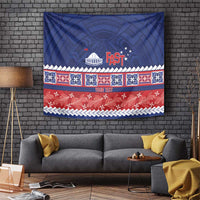 Personalised FAST Samoa Siapo Tapestry Teuila Flowers Samoan Pattern LT14 Blue - Polynesian Pride