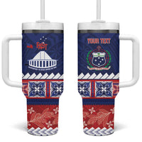 Personalised FAST Samoa Siapo Tumbler With Handle Teuila Flowers Samoan Pattern LT14 One Size: 40 oz Blue - Polynesian Pride