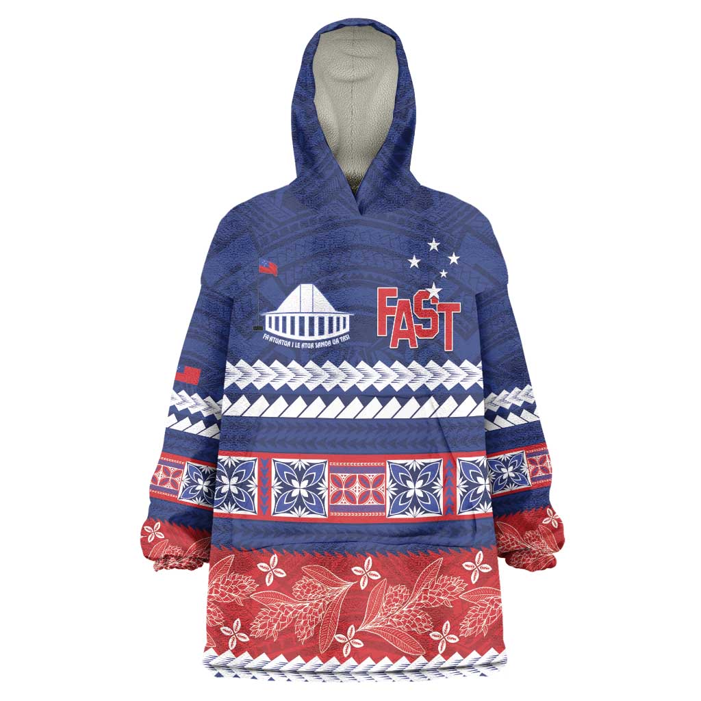 Personalised FAST Samoa Siapo Wearable Blanket Hoodie Teuila Flowers Samoan Pattern - Polynesian Pride