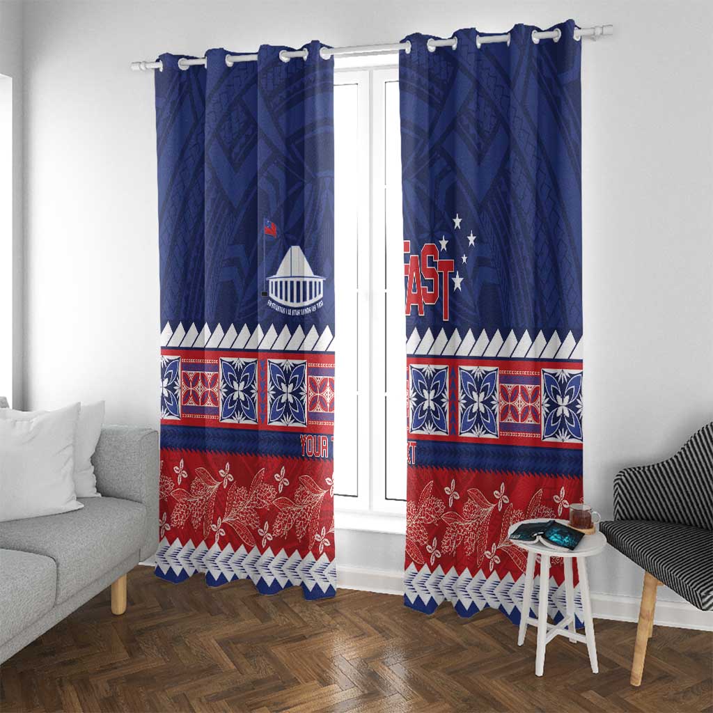 Personalised FAST Samoa Siapo Window Curtain Teuila Flowers Samoan Pattern LT14 With Grommets Blue - Polynesian Pride