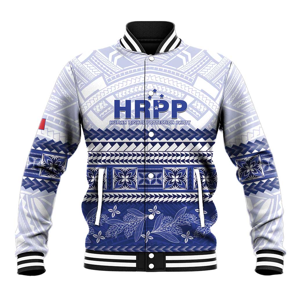 Personalised HRPP Samoa Siapo Baseball Jacket Teuila Flowers Samoan Pattern LT14 Unisex White - Polynesian Pride