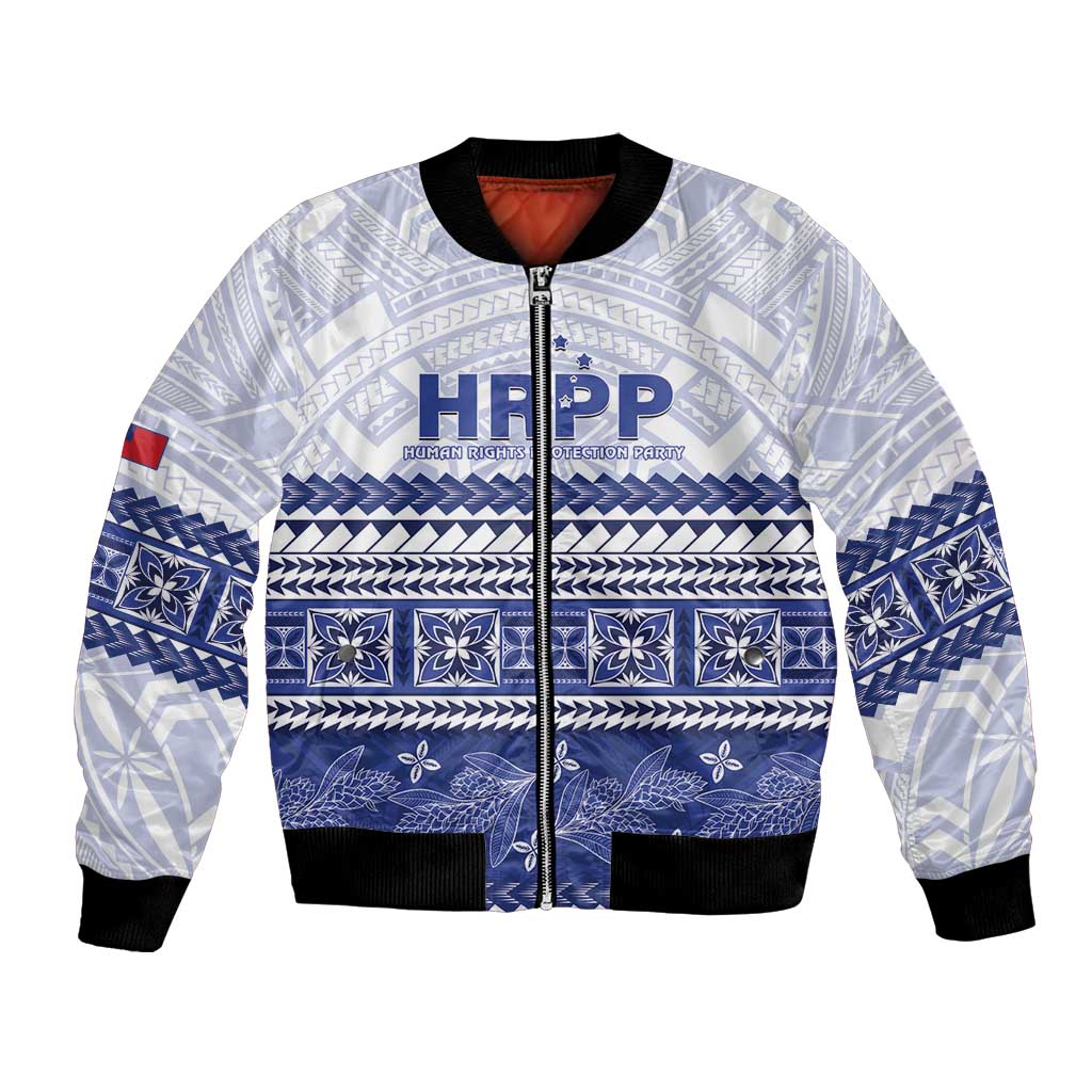 Personalised HRPP Samoa Siapo Bomber Jacket Teuila Flowers Samoan Pattern - Polynesian Pride