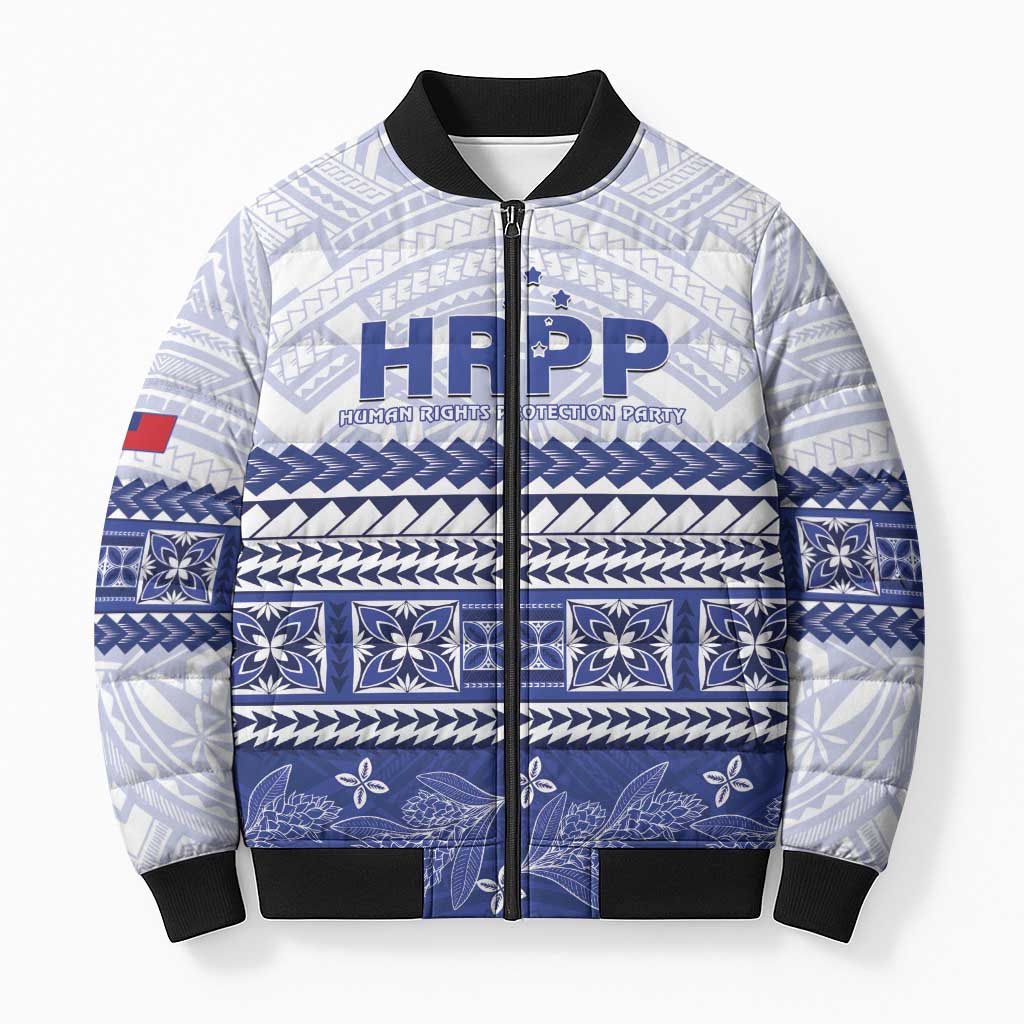 Personalised HRPP Samoa Siapo Bomber Puffer Jacket Teuila Flowers Samoan Pattern - Polynesian Pride