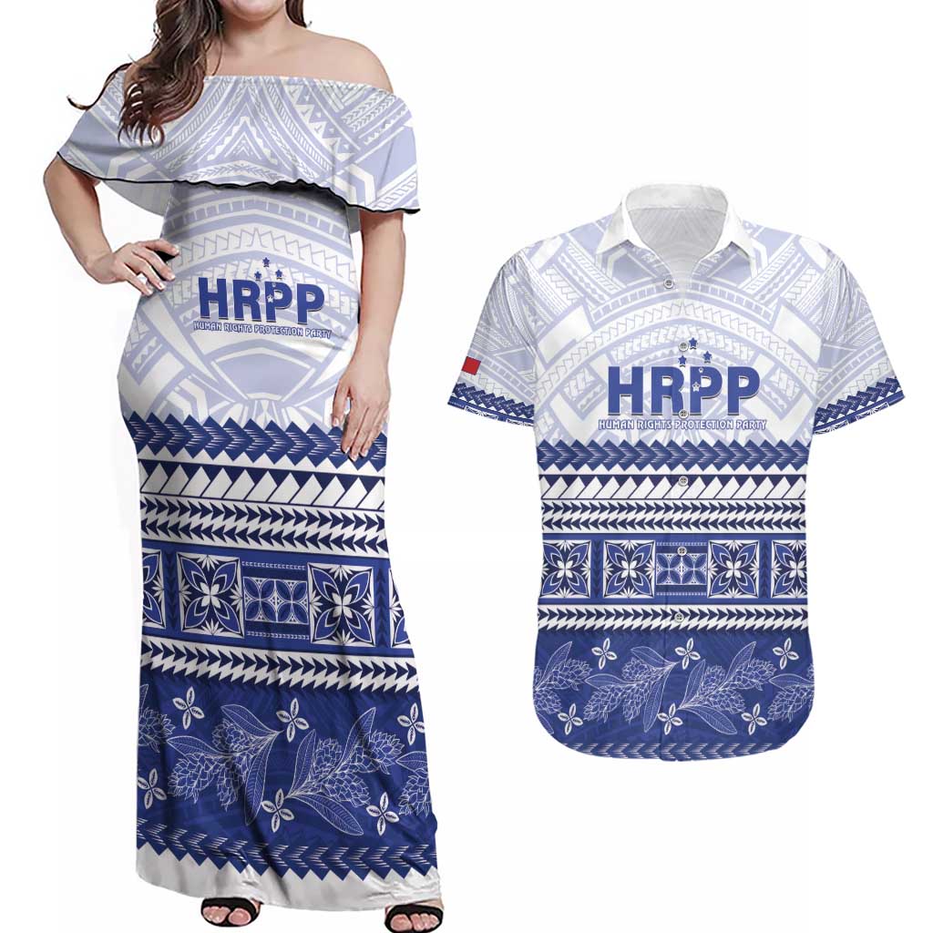 Personalised HRPP Samoa Siapo Couples Matching Off Shoulder Maxi Dress and Hawaiian Shirt Teuila Flowers Samoan Pattern - Polynesian Pride