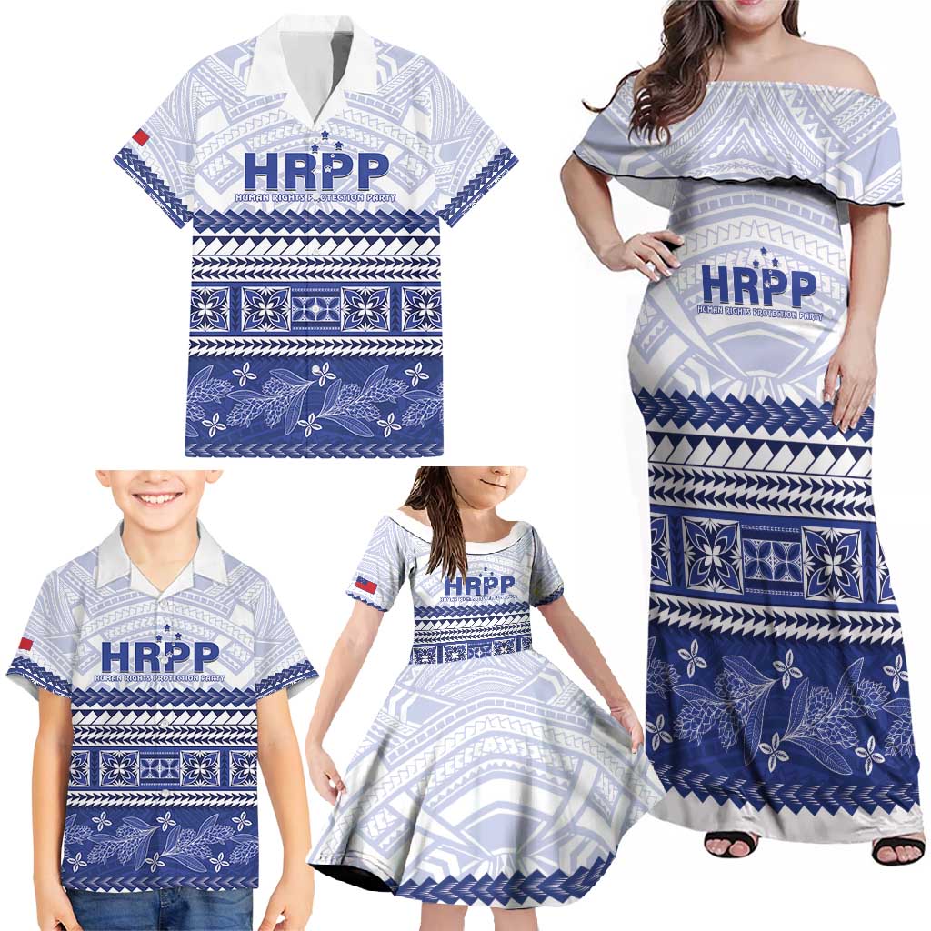 Personalised HRPP Samoa Siapo Family Matching Off Shoulder Maxi Dress and Hawaiian Shirt Teuila Flowers Samoan Pattern LT14 - Polynesian Pride