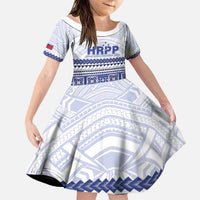Personalised HRPP Samoa Siapo Family Matching Puletasi and Hawaiian Shirt Teuila Flowers Samoan Pattern LT14 Daughter's Dress White - Polynesian Pride