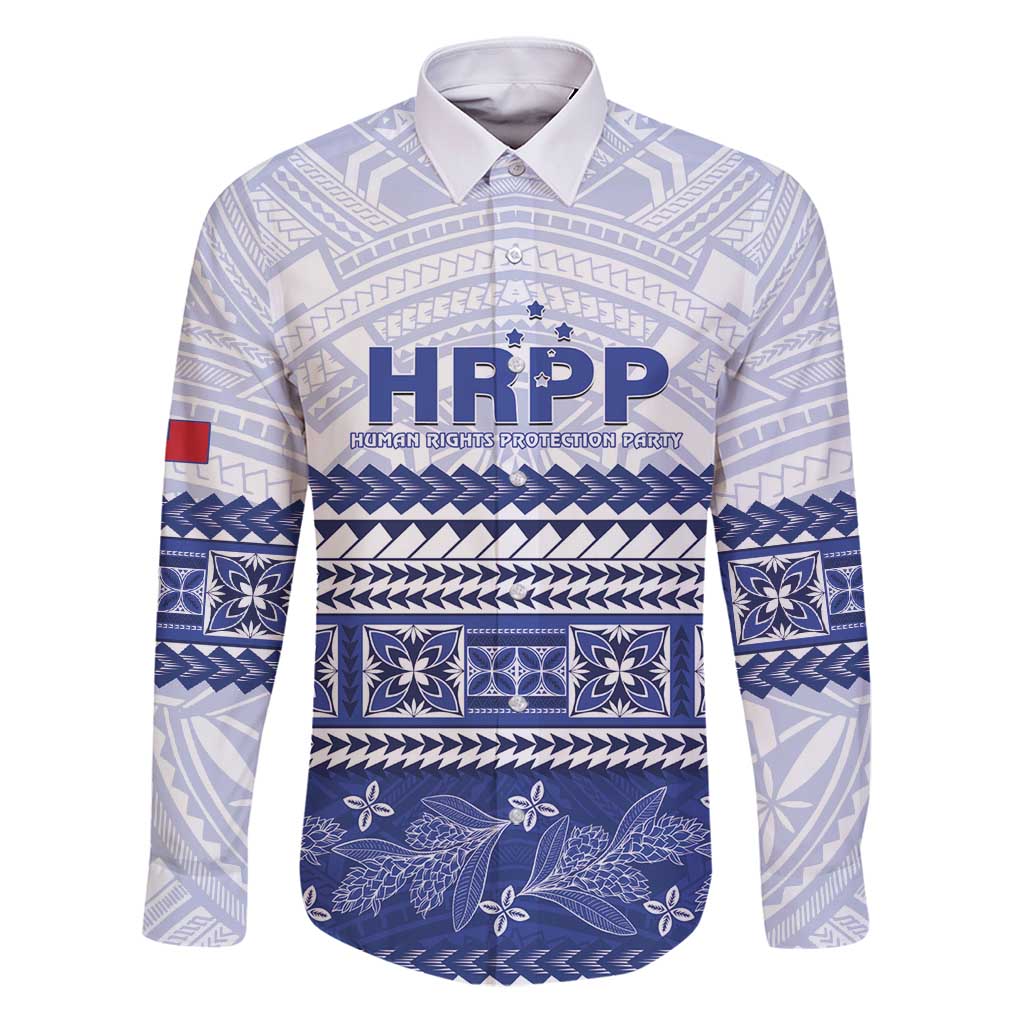 Personalised HRPP Samoa Siapo Family Matching Puletasi and Hawaiian Shirt Teuila Flowers Samoan Pattern LT14 Dad's Shirt - Long Sleeve White - Polynesian Pride