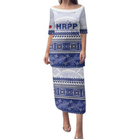 Personalised HRPP Samoa Siapo Family Matching Puletasi and Hawaiian Shirt Teuila Flowers Samoan Pattern LT14 Mom's Dress White - Polynesian Pride