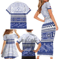 Personalised HRPP Samoa Siapo Family Matching Short Sleeve Bodycon Dress and Hawaiian Shirt Teuila Flowers Samoan Pattern - Polynesian Pride