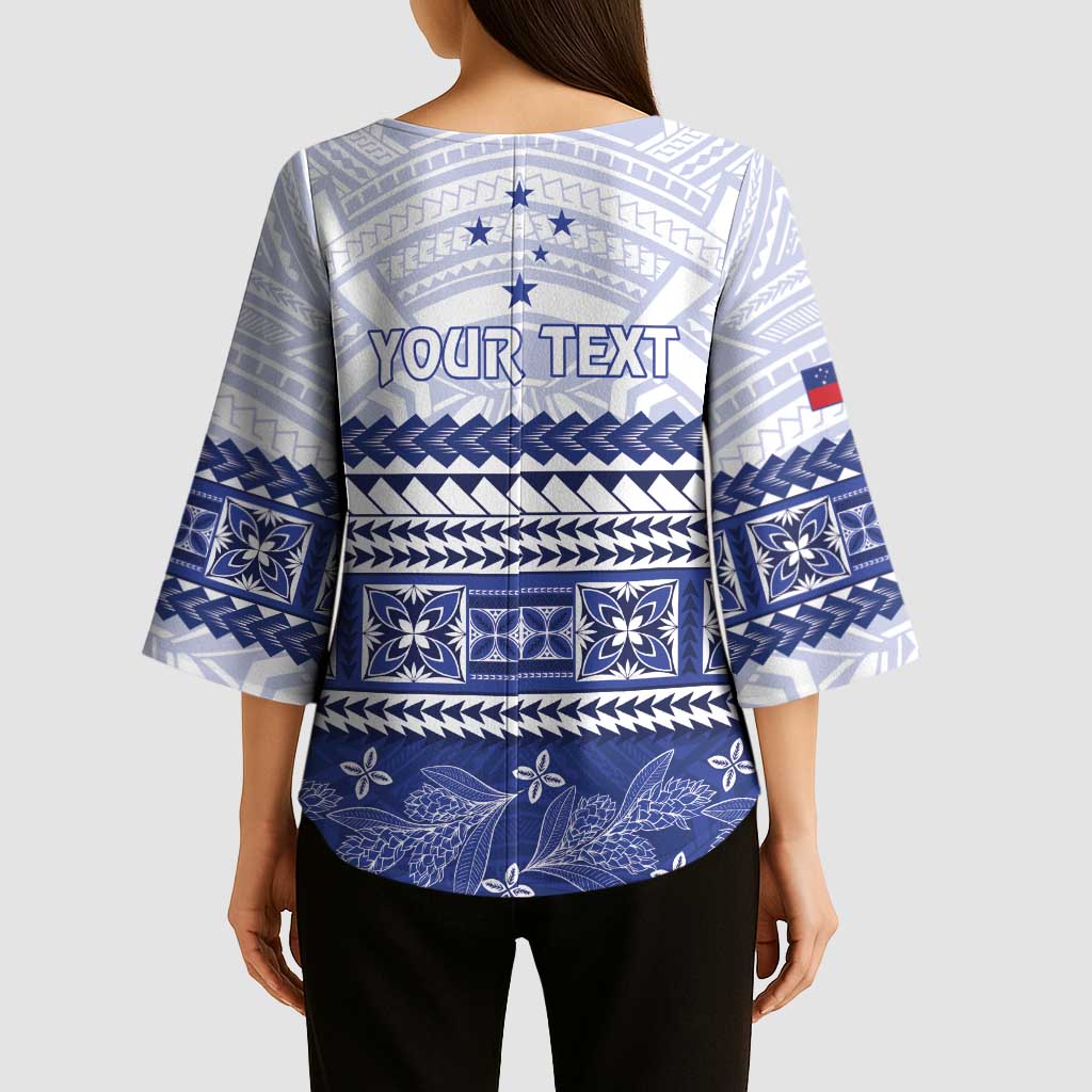 Personalised HRPP Samoa Siapo Kimono Sleeve Blouse Teuila Flowers Samoan Pattern - Polynesian Pride