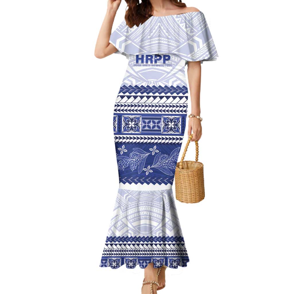 Personalised HRPP Samoa Siapo Mermaid Dress Teuila Flowers Samoan Pattern LT14 Women White - Polynesian Pride