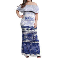 Personalised HRPP Samoa Siapo Off Shoulder Maxi Dress Teuila Flowers Samoan Pattern LT14 Women White - Polynesian Pride