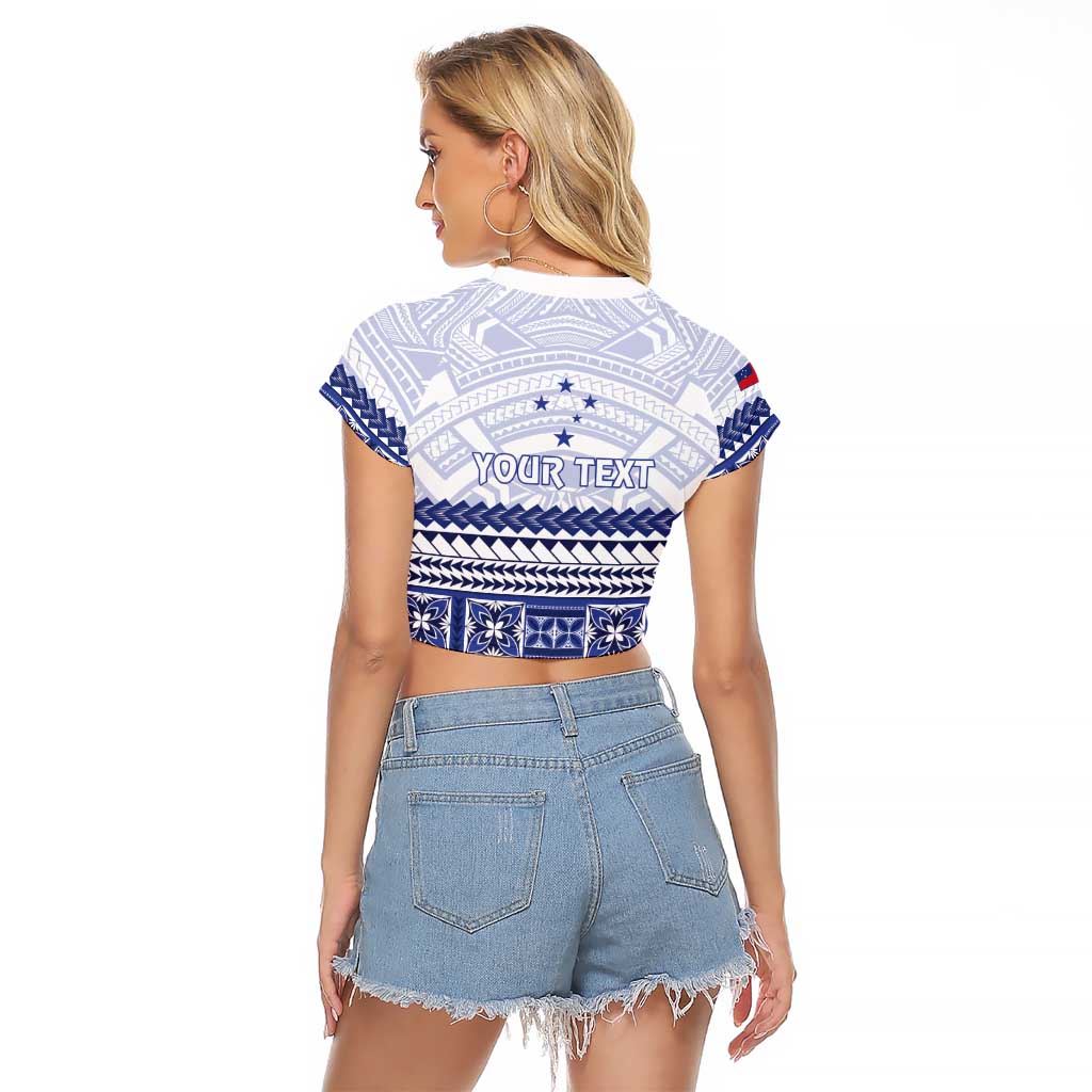 Personalised HRPP Samoa Siapo Raglan Cropped T Shirt Teuila Flowers Samoan Pattern LT14 - Polynesian Pride