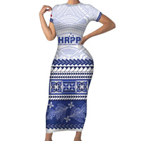 Personalised HRPP Samoa Siapo Short Sleeve Bodycon Dress Teuila Flowers Samoan Pattern LT14 Long Dress White - Polynesian Pride