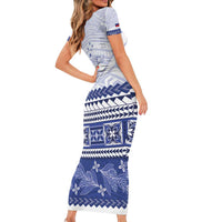 Personalised HRPP Samoa Siapo Short Sleeve Bodycon Dress Teuila Flowers Samoan Pattern LT14 - Polynesian Pride