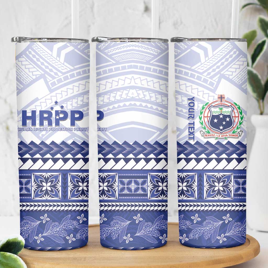 Personalised HRPP Samoa Siapo Skinny Tumbler Teuila Flowers Samoan Pattern - Polynesian Pride