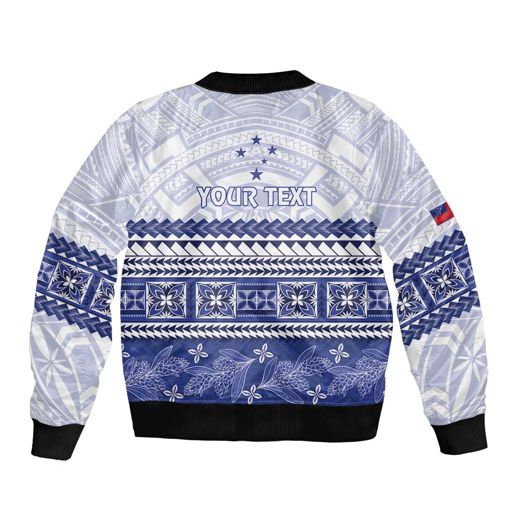 Personalised HRPP Samoa Siapo Sleeve Zip Bomber Jacket Teuila Flowers Samoan Pattern LT14 - Polynesian Pride