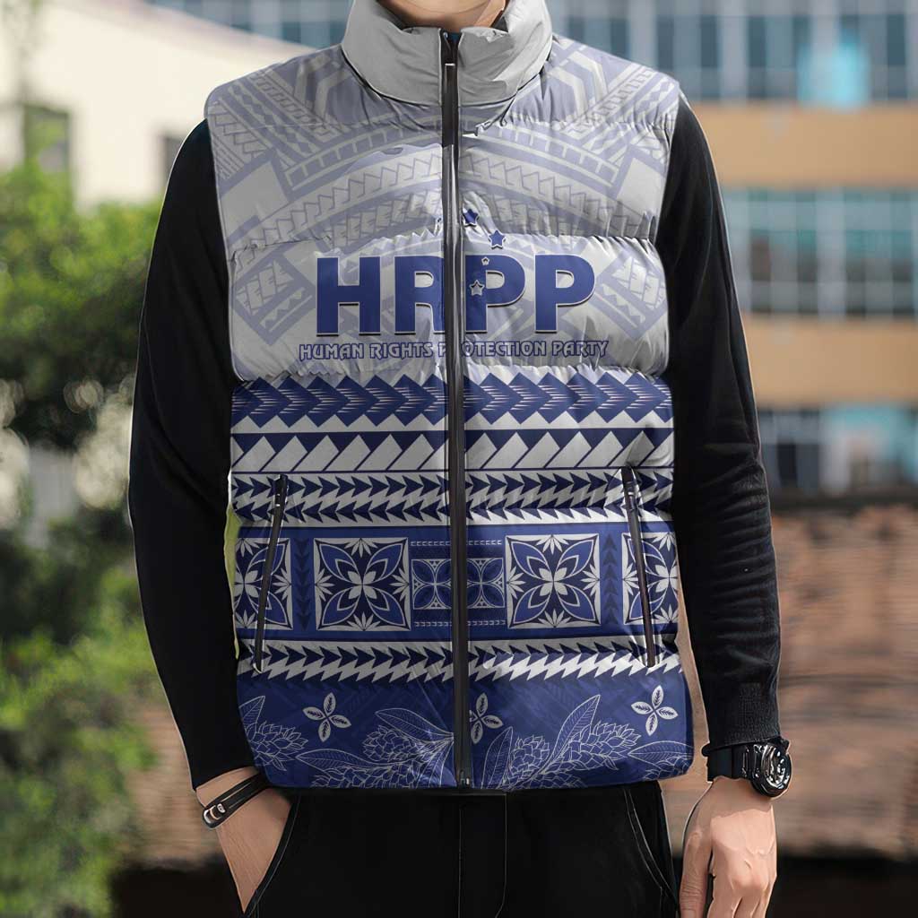 Personalised HRPP Samoa Siapo Sleeveless Puffer Jacket Teuila Flowers Samoan Pattern - Polynesian Pride