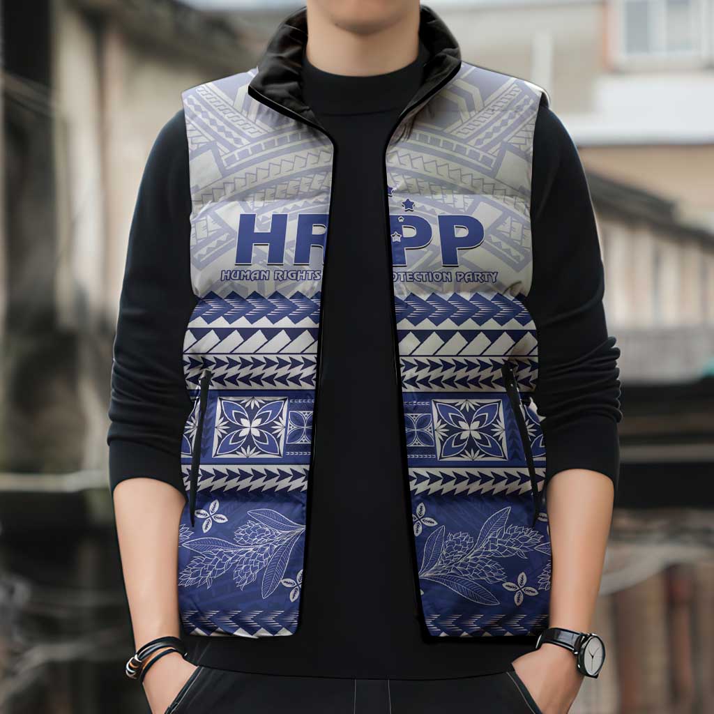 Personalised HRPP Samoa Siapo Sleeveless Puffer Jacket Teuila Flowers Samoan Pattern - Polynesian Pride