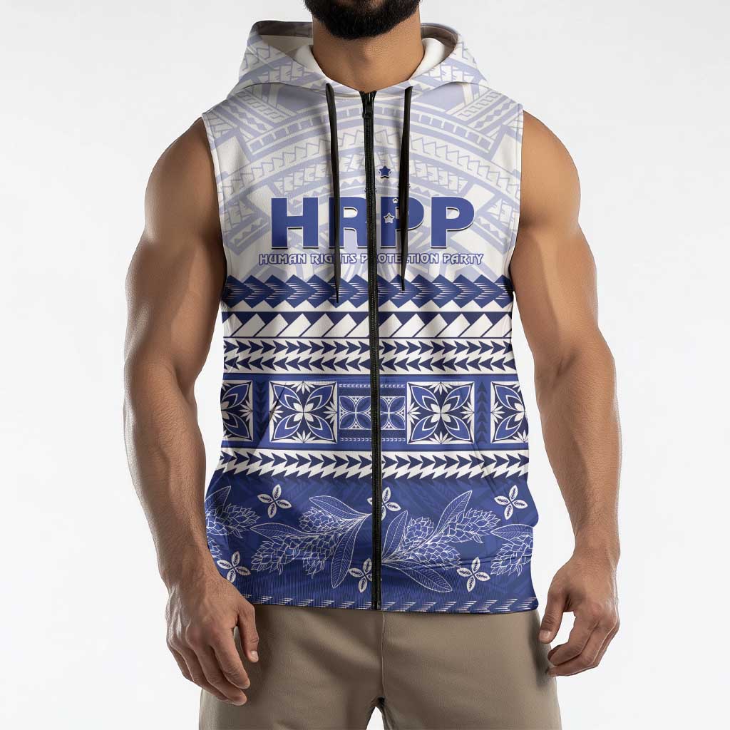 Personalised HRPP Samoa Siapo Sleeveless Zip Hoodie Teuila Flowers Samoan Pattern LT14 - Polynesian Pride