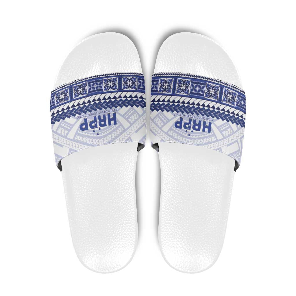 HRPP Samoa Siapo Slide Sandals Teuila Flowers Samoan Pattern LT14 White - Polynesian Pride