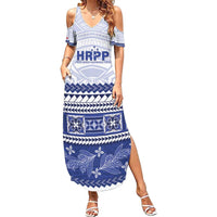 Personalised HRPP Samoa Siapo Summer Maxi Dress Teuila Flowers Samoan Pattern LT14 Women White - Polynesian Pride