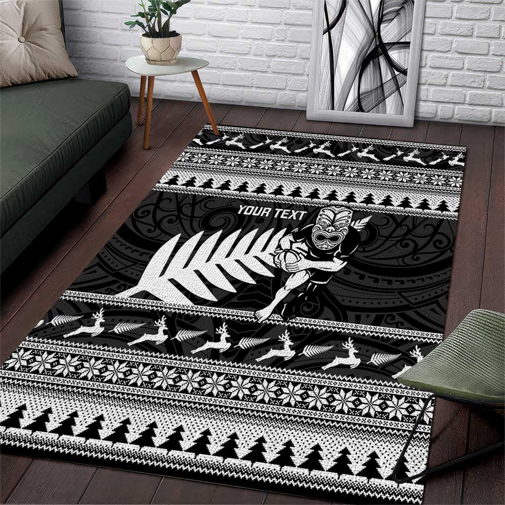 New Zealand Christmas Rugby Personalised Area Rug Meri Kirihimete All Black Maori LT14 Black - Polynesian Pride