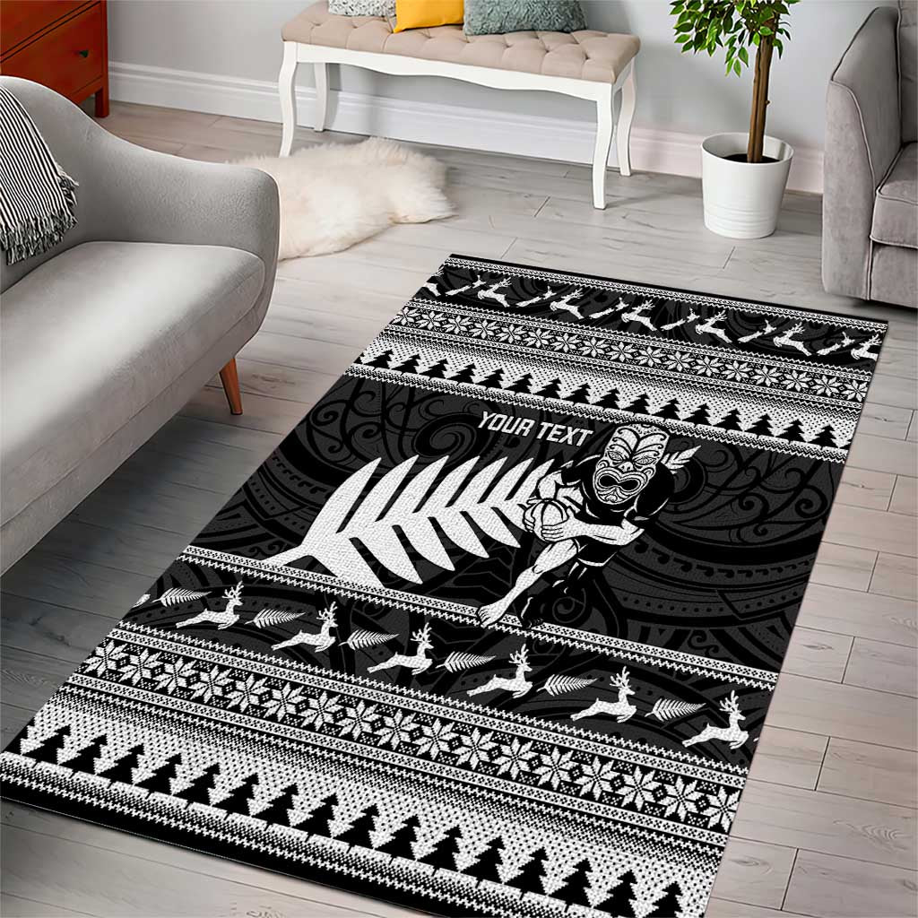 New Zealand Christmas Rugby Personalised Area Rug Meri Kirihimete All Black Maori LT14 - Polynesian Pride