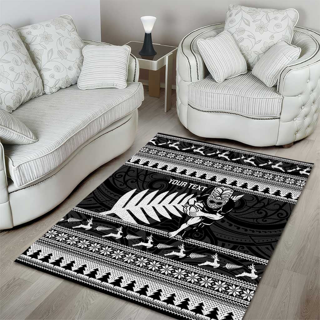 New Zealand Christmas Rugby Personalised Area Rug Meri Kirihimete All Black Maori LT14 - Polynesian Pride