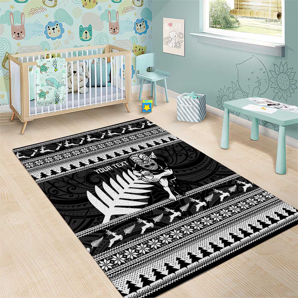 New Zealand Christmas Rugby Personalised Area Rug Meri Kirihimete All Black Maori LT14 - Polynesian Pride