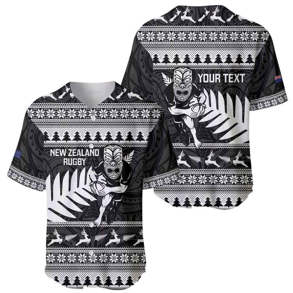 New Zealand Christmas Rugby Personalised Baseball Jersey Meri Kirihimete All Black Maori LT14 - Polynesian Pride