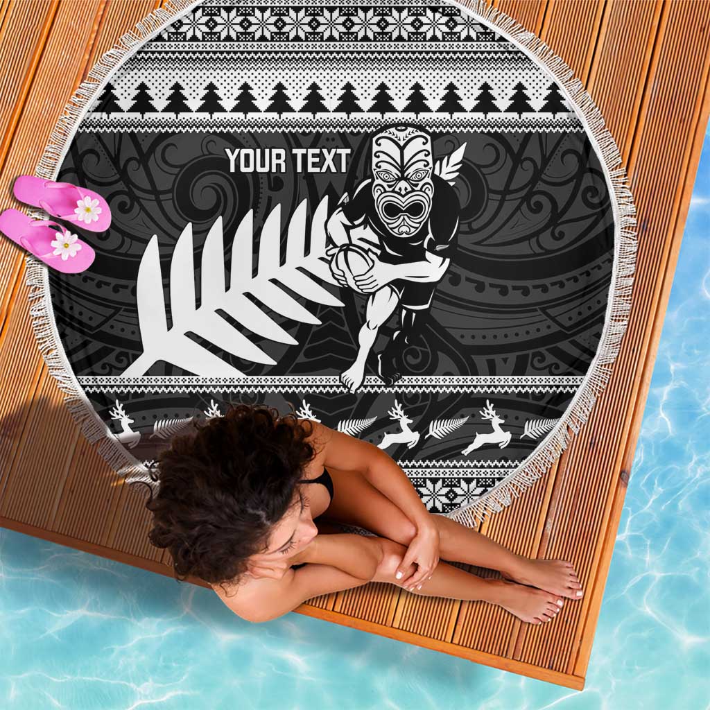 New Zealand Christmas Rugby Personalised Beach Blanket Meri Kirihimete All Black Maori LT14 - Polynesian Pride