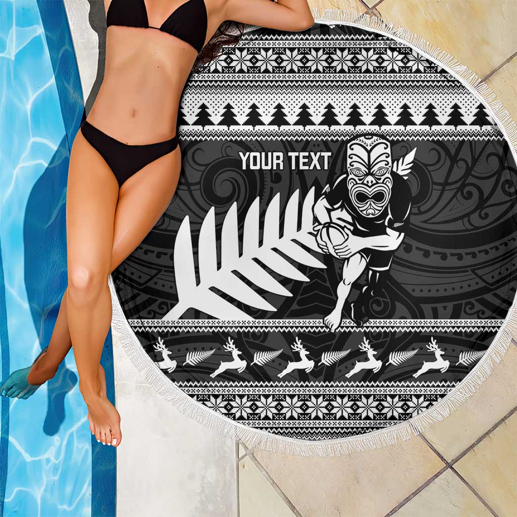 New Zealand Christmas Rugby Personalised Beach Blanket Meri Kirihimete All Black Maori LT14 - Polynesian Pride