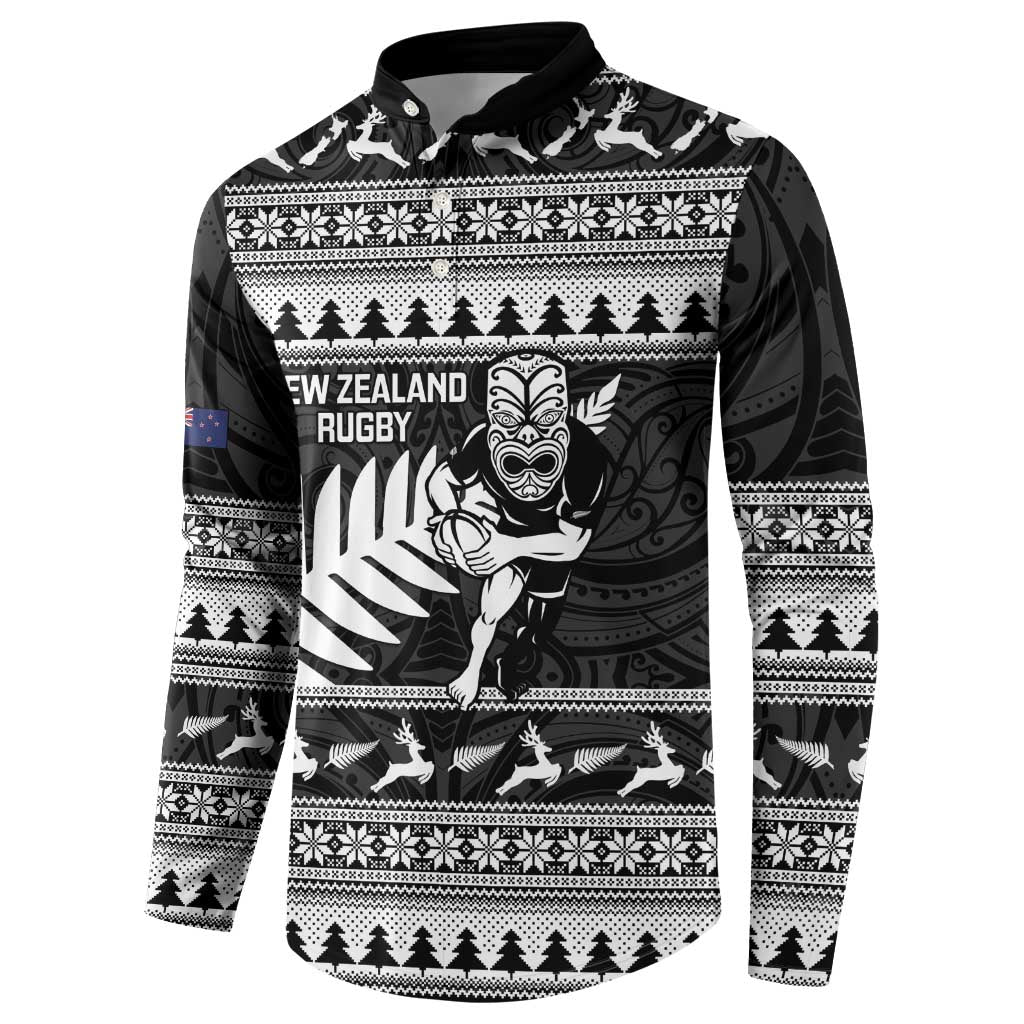 New Zealand Christmas Rugby Personalised Button Sweatshirt Meri Kirihimete All Black Maori - Polynesian Pride
