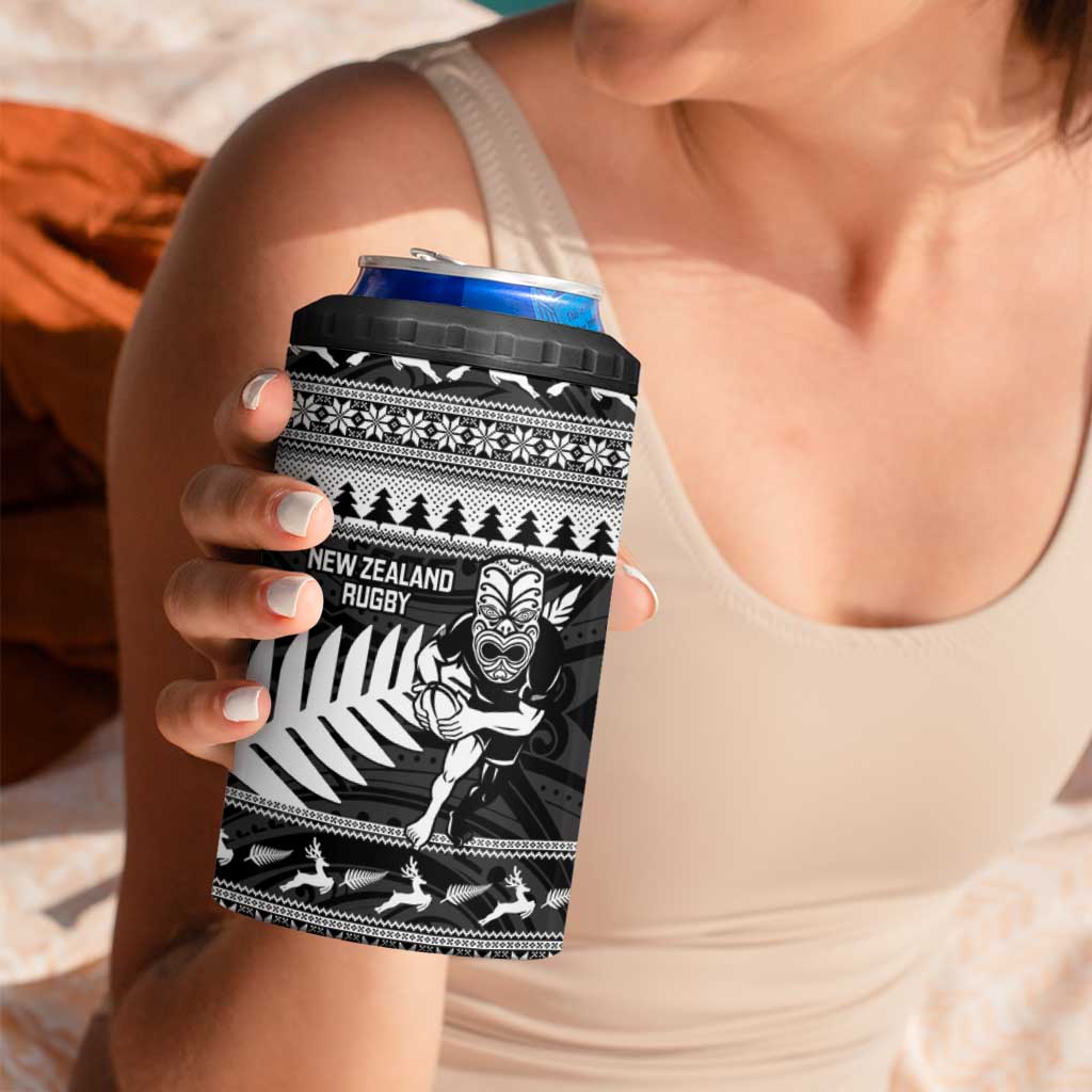 New Zealand Christmas Rugby Personalised 4 in 1 Can Cooler Tumbler Meri Kirihimete All Black Maori - Polynesian Pride