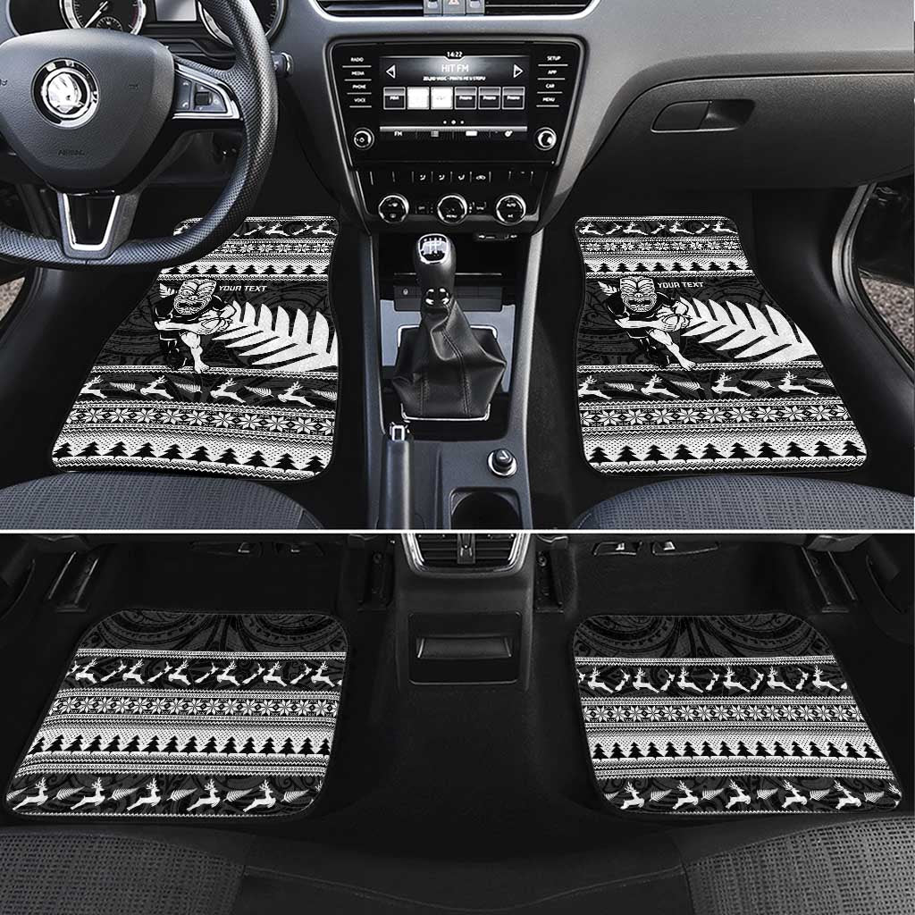 New Zealand Christmas Rugby Personalised Car Mats Meri Kirihimete All Black Maori LT14 Set 4pcs Black - Polynesian Pride