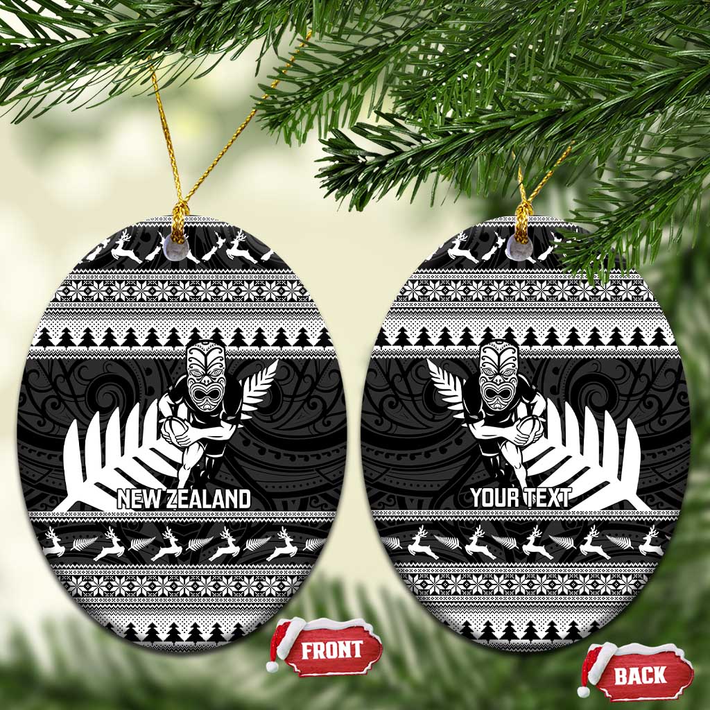 New Zealand Christmas Rugby Personalised Ceramic Ornament Meri Kirihimete All Black Maori - Polynesian Pride