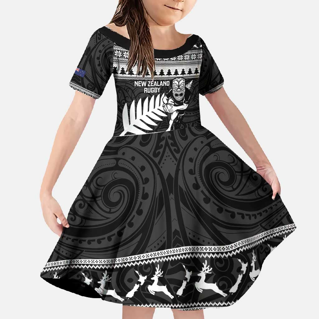 New Zealand Christmas Rugby Personalised Family Matching Mermaid Dress and Hawaiian Shirt Meri Kirihimete All Black Maori - Polynesian Pride