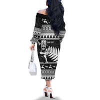 New Zealand Christmas Rugby Personalised Family Matching Off The Shoulder Long Sleeve Dress and Hawaiian Shirt Meri Kirihimete All Black Maori - Polynesian Pride