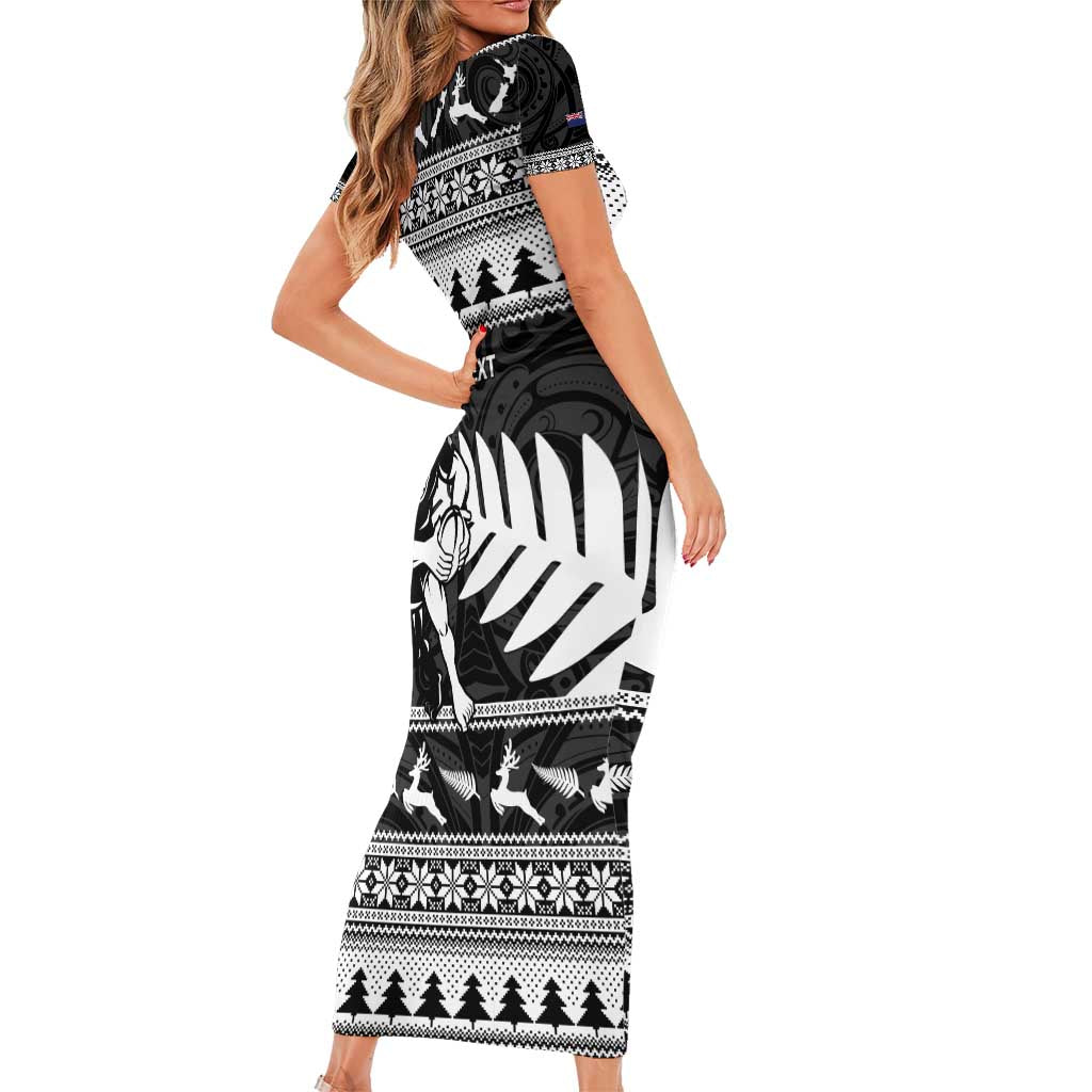 New Zealand Christmas Rugby Personalised Family Matching Short Sleeve Bodycon Dress and Hawaiian Shirt Meri Kirihimete All Black Maori - Polynesian Pride