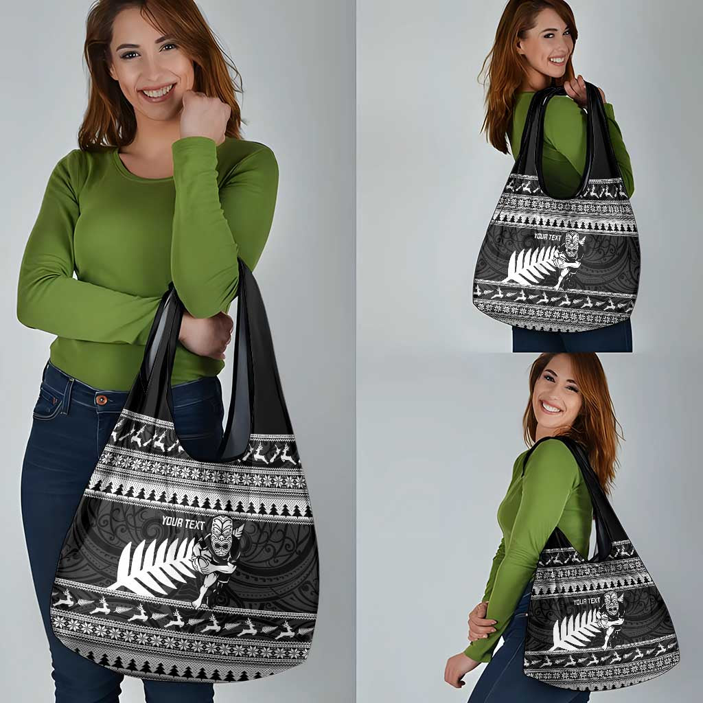 New Zealand Christmas Rugby Personalised Grocery Bag Meri Kirihimete All Black Maori - Polynesian Pride