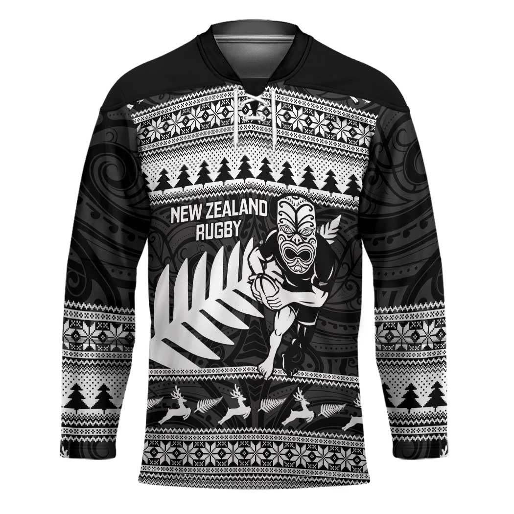New Zealand Christmas Rugby Personalised Hockey Jersey Meri Kirihimete All Black Maori - Polynesian Pride