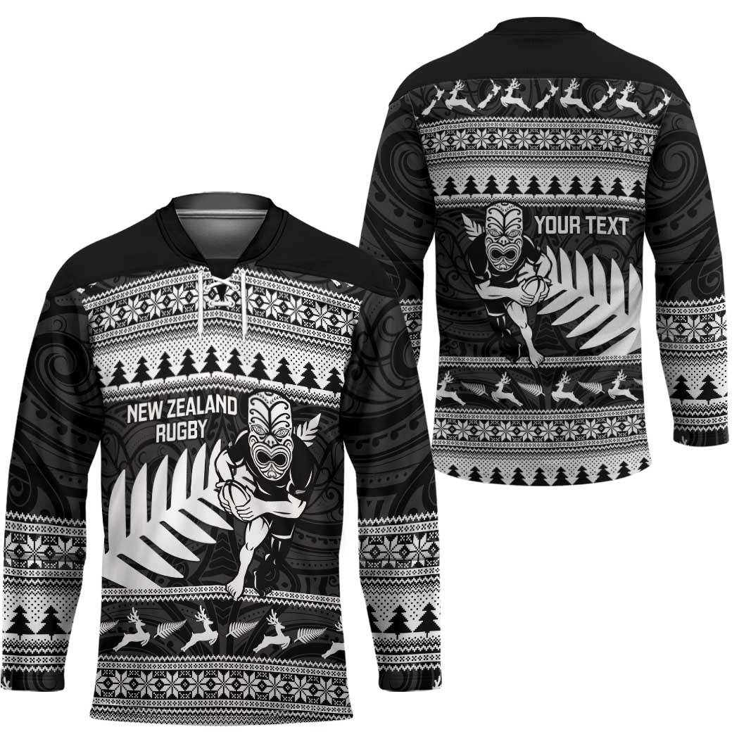 New Zealand Christmas Rugby Personalised Hockey Jersey Meri Kirihimete All Black Maori - Polynesian Pride