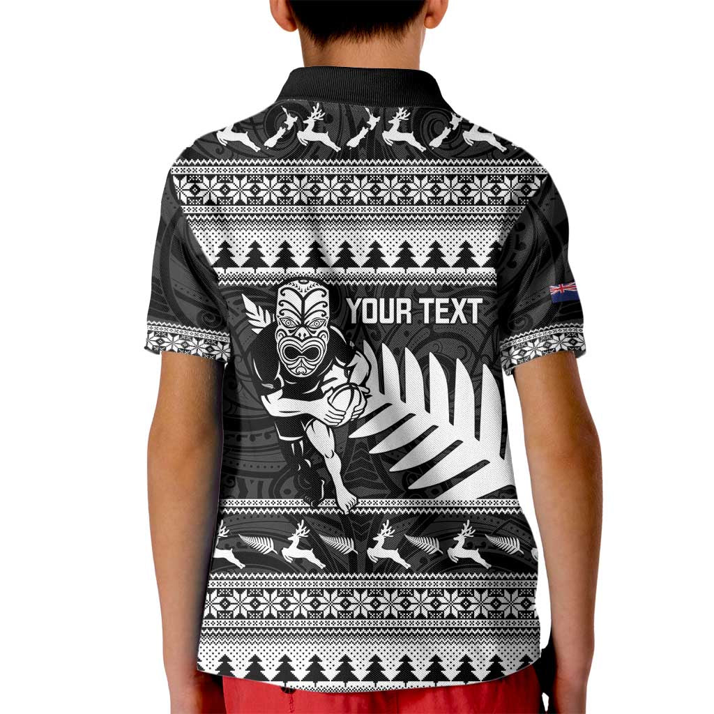 New Zealand Christmas Rugby Personalised Kid Polo Shirt Meri Kirihimete All Black Maori LT14 - Polynesian Pride
