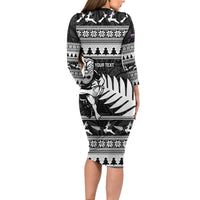 New Zealand Christmas Rugby Personalised Long Sleeve Bodycon Dress Meri Kirihimete All Black Maori LT14 - Polynesian Pride
