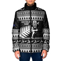 New Zealand Christmas Rugby Personalised Padded Jacket Meri Kirihimete All Black Maori - Polynesian Pride