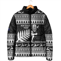 New Zealand Christmas Rugby Personalised Padded Jacket Meri Kirihimete All Black Maori - Polynesian Pride