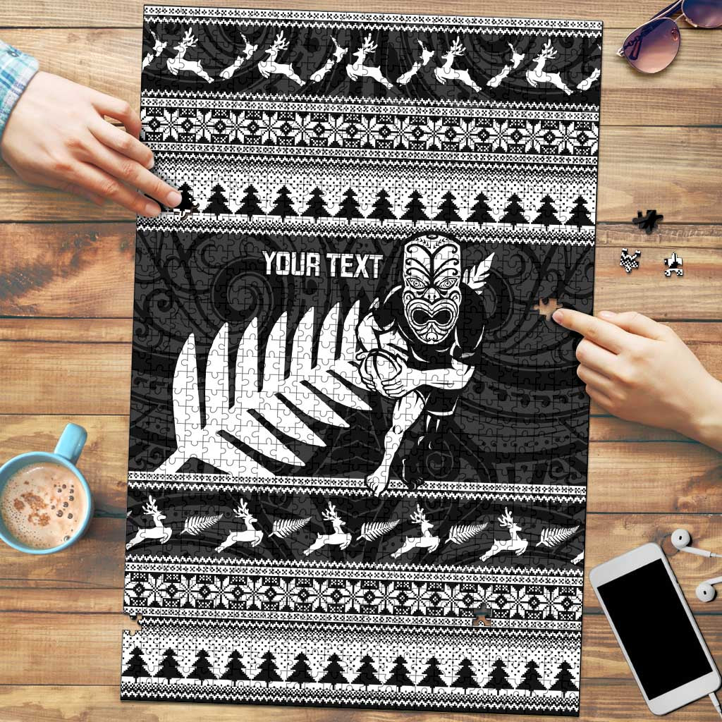 New Zealand Christmas Rugby Personalised Puzzle Meri Kirihimete All Black Maori - Polynesian Pride