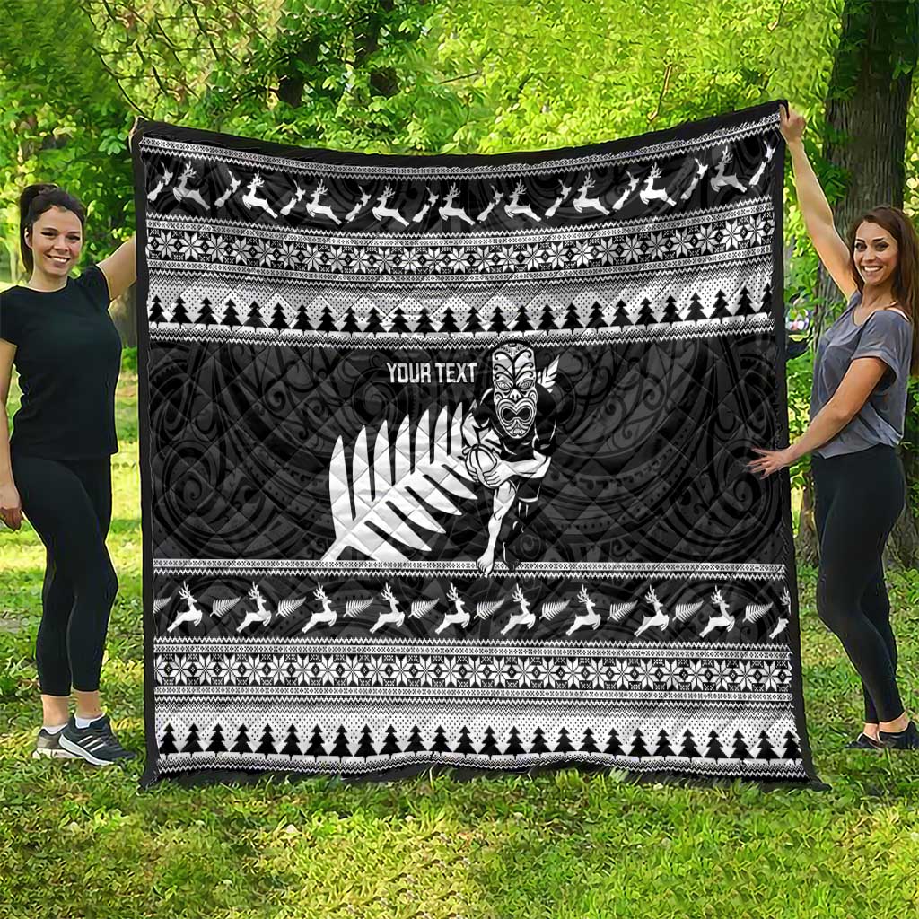 New Zealand Christmas Rugby Personalised Quilt Meri Kirihimete All Black Maori - Polynesian Pride